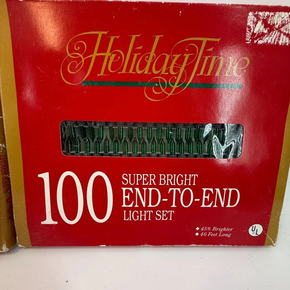 2 Holiday Time 100 Green Bright End-To-End Light Set 46 Feet Long Indoor/Outdoor